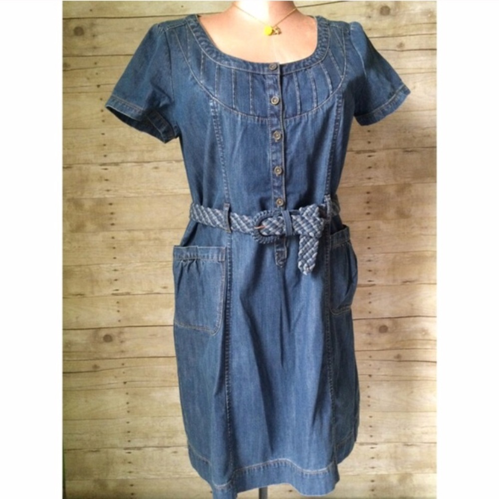 DKNYC Denim Button-Front Midi Dress with Braided Belt